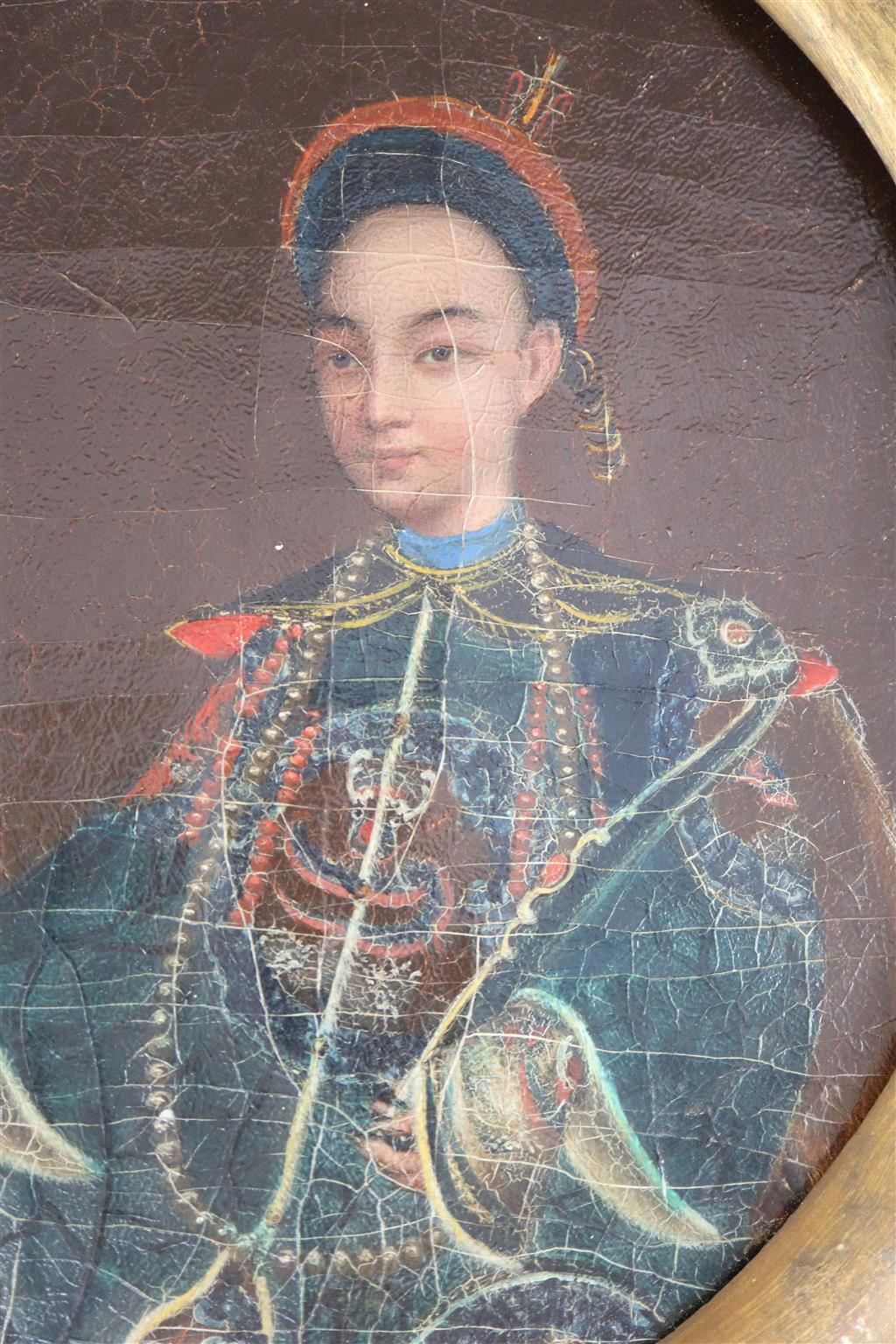 A pair of 19th century China Trade oils on canvas of the Emperor and Empress of China, image 22.5 x 18cm